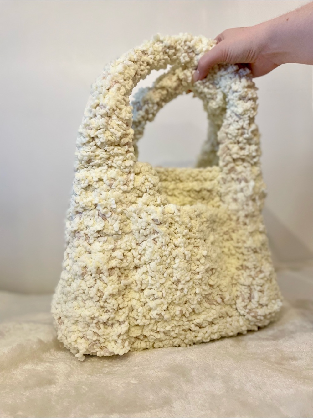 Cream Sherpa Tote Bag - Soft Plush Handbag